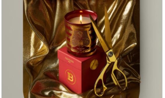 Balmain X Trudon 联名限量款香氛，红金条纹衬托浓浓节日气氛