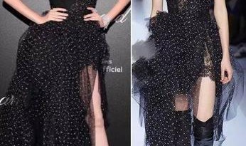 奚梦瑶身穿 Ermanno Scervino 黑色薄纱抹胸礼服裙亮相于 2018 戛纳现场