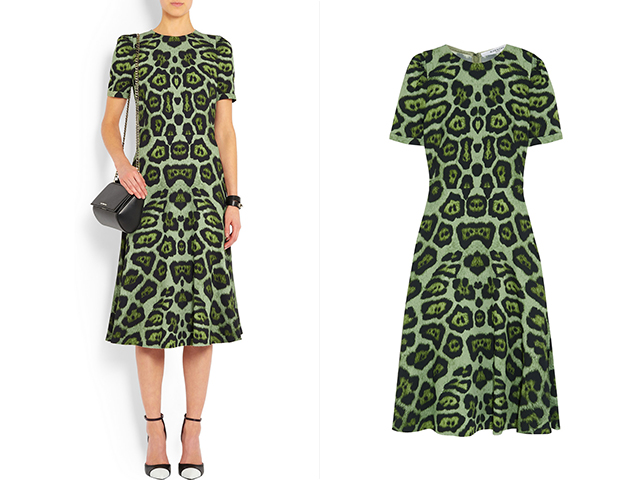 绿色豹纹弹力卡迪面料中长连衣裙 Givenchy