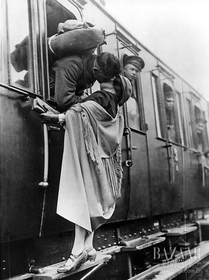 US Soldier Tenderly Kissing His Girlfriend Goodbye Before Departing By Train, 1922